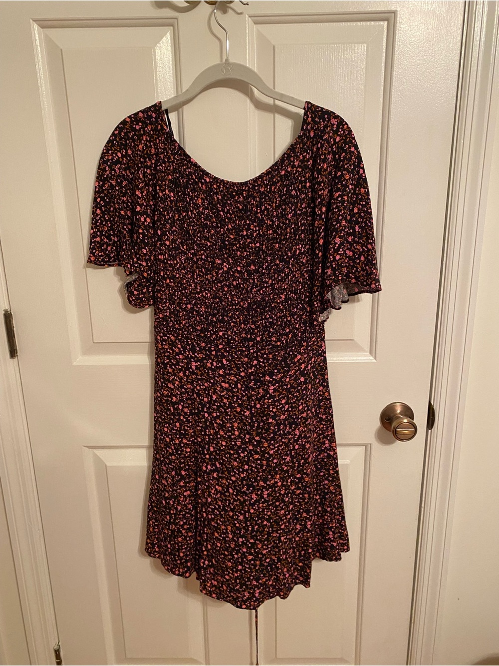 Free People Black Midi Dress with Pink Floral Print